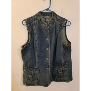 Motto Women's Sz‎ Small Sleeveless Blue Denim Jean Vest Jacket Button Up Fitted